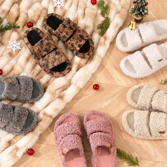 ⚡Women's Diva Spots Fuzzy Open Toe Slippers Soft Comfy Memory Foam House Shoes - Picture 6 of 8